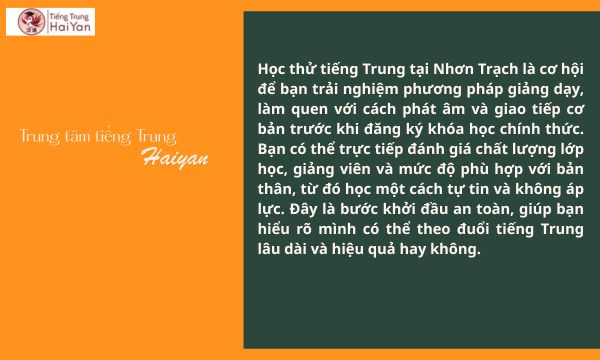 Học thử tiếng Trung Nhơn Trạch
