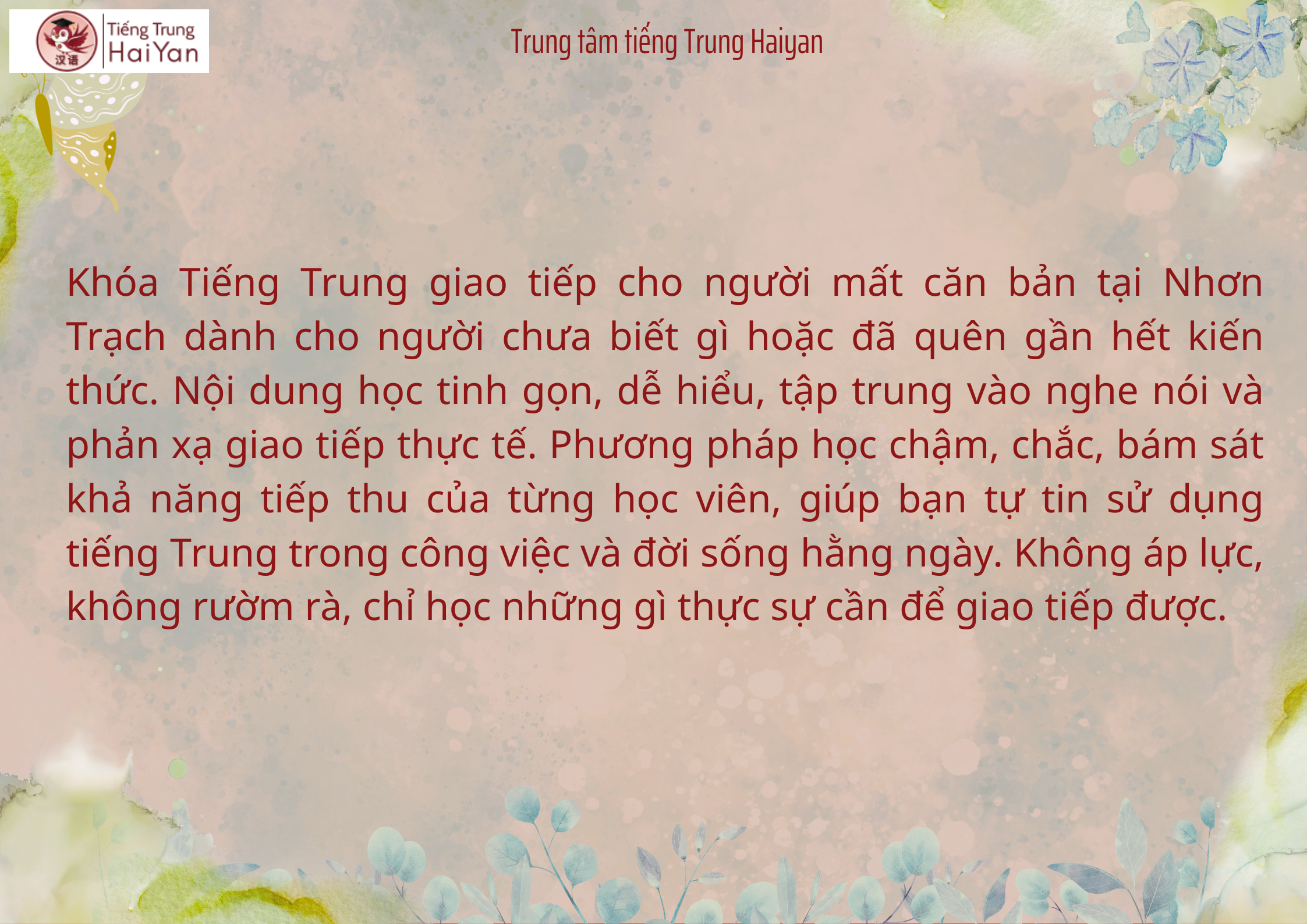 Tiếng Trung giao tiếp cho người mất căn bản tại Nhơn Trạch